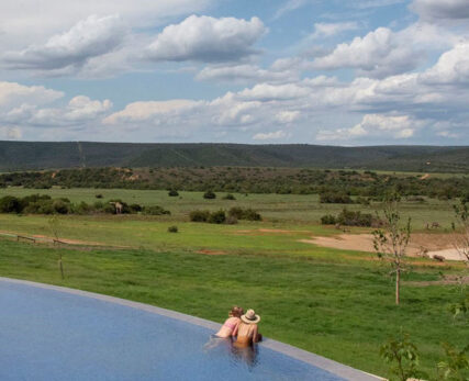 Guests-swimming-at-a-Shamwari-pool-overlooking-the-reserve