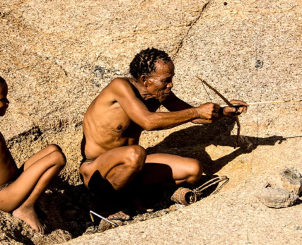 Two-San-Bushmen-show-people-how-they-hunt